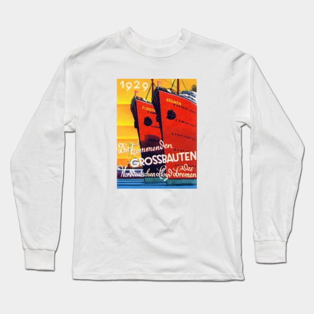 1929 Travel by Ocean Liner Long Sleeve T-Shirt by historicimage